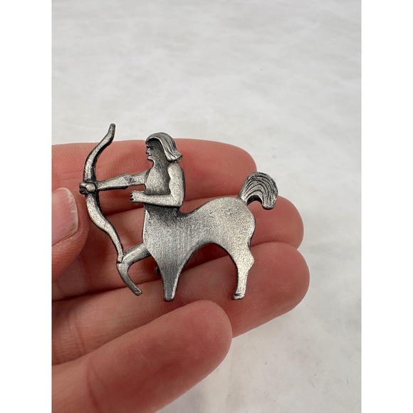 Metzke Jewelry - Vintage Metzke Pewter Centaur Archer Brooch Sagittarius Zodiac Pin Mythology